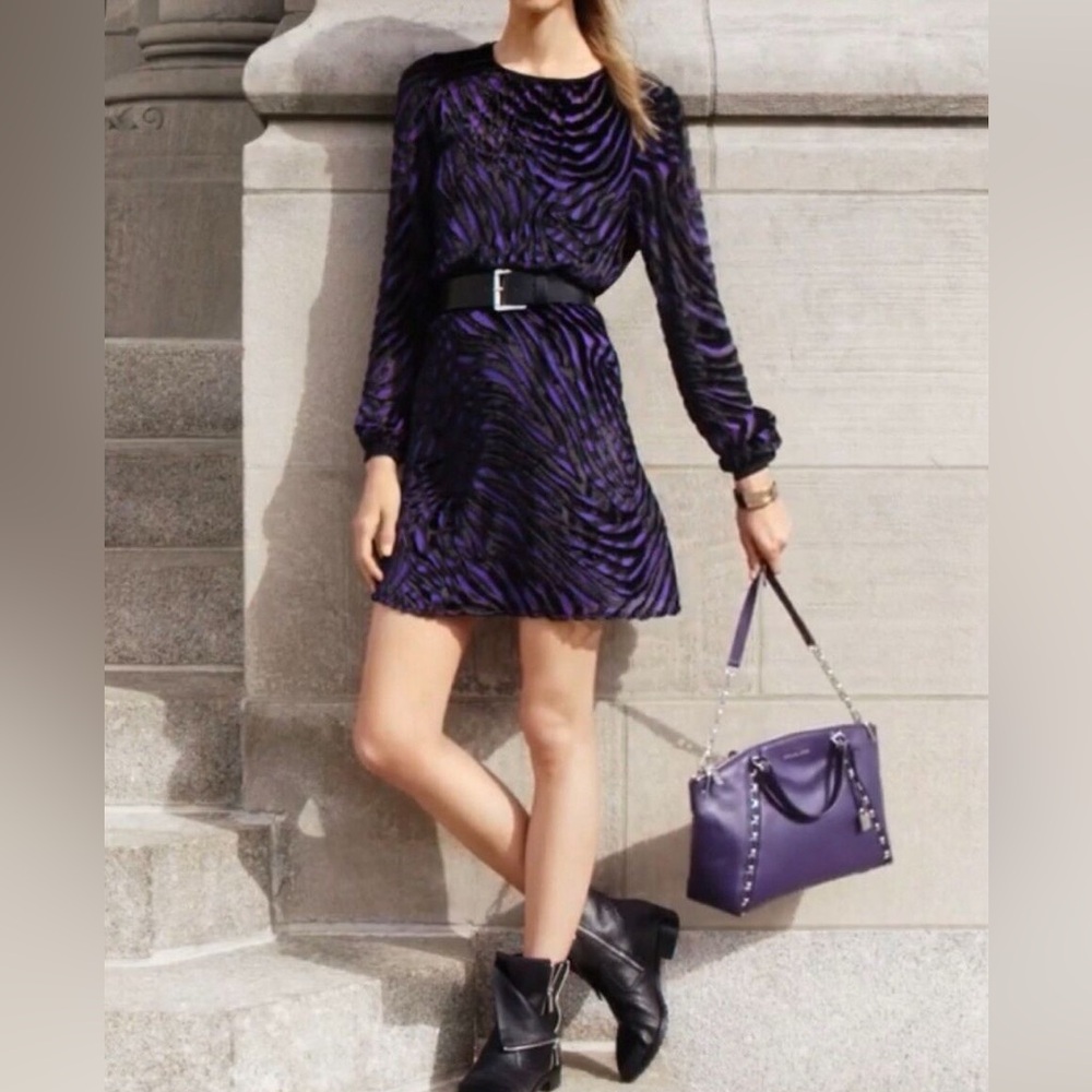 MICHAEL Michael Kors Black and Purple Zebra Dress